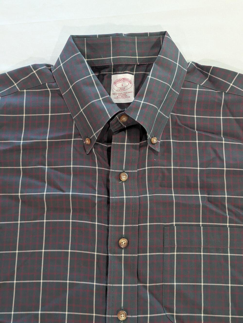 Brooks Brothers Shirt Mens L Green Plaid Long Sleeve Button Up Non-Iron Dress